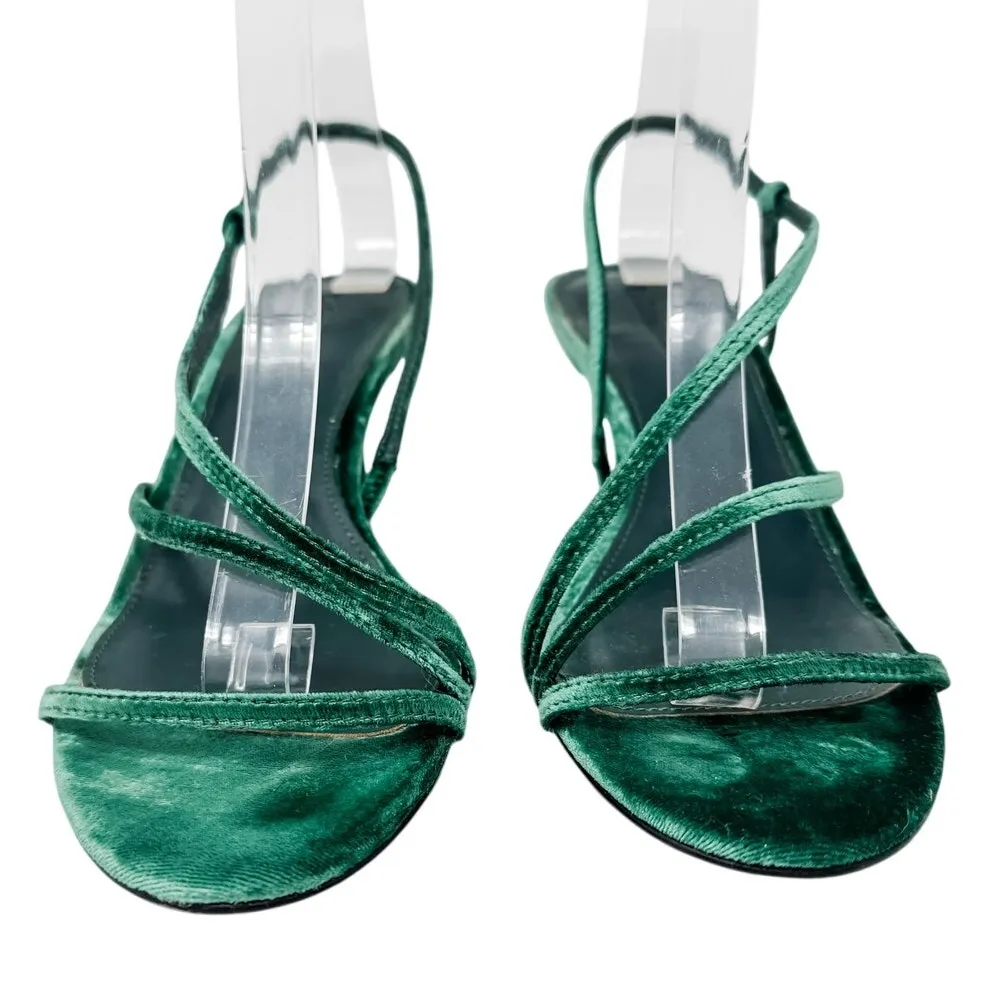 Reformation Marylou Velvet Slingback Sandals strappy forest green size 7.5 - Image 4