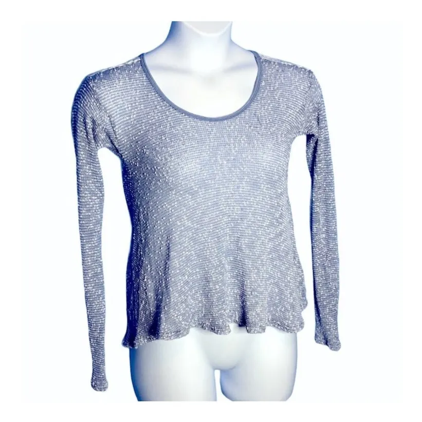 Junie & Jade Light Blue Bubble Stitch Sweater Medium Lace Flared Hem Size undefined - Image 2