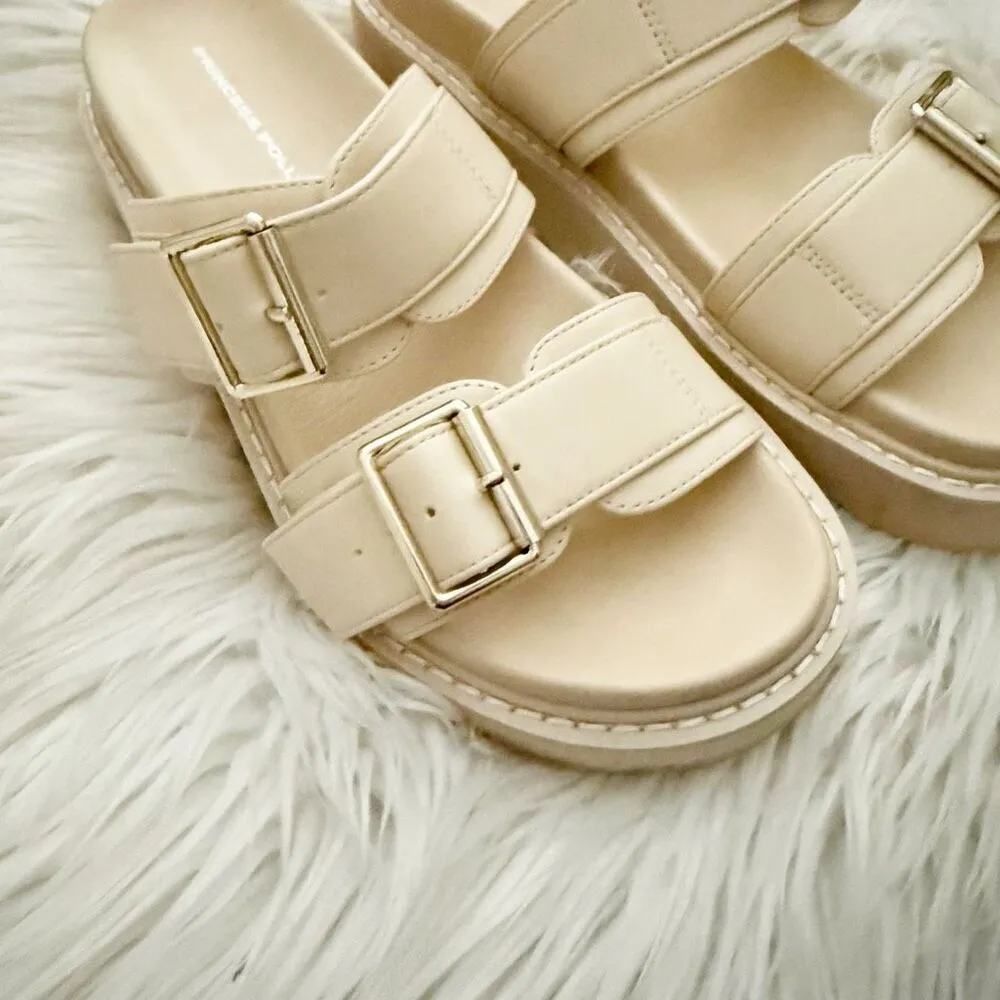 PRINCESS POLLY | Cream Beige Ma Belle Slide on Buckle Sandals Vegan | Size 7 - Image 5