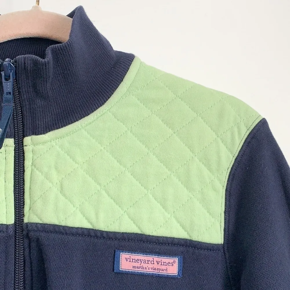 Vineyard Vines Quilted 3/4 Zip Pullover Sweatshirt Navy Green - Image 4