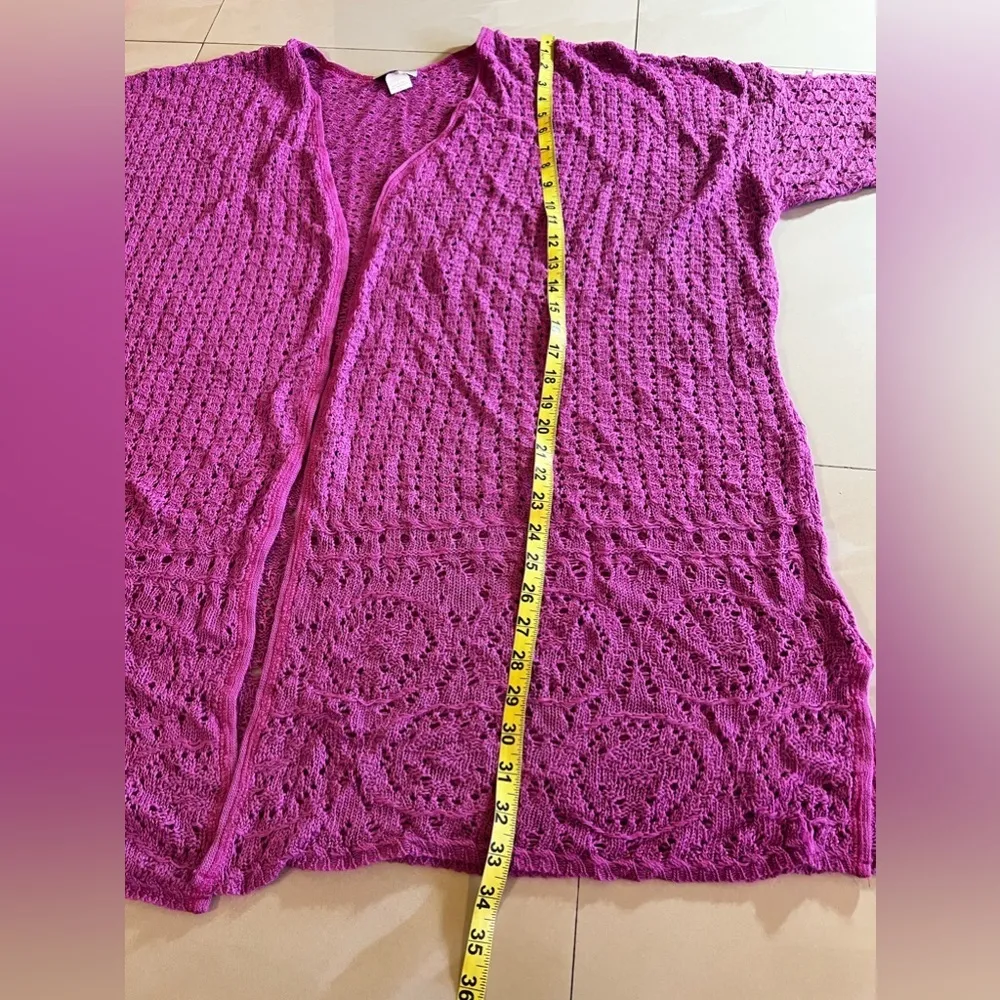 Catherines womens  crochet open cardigan sweater orchid pink elbow sleeve 3X - Image 5