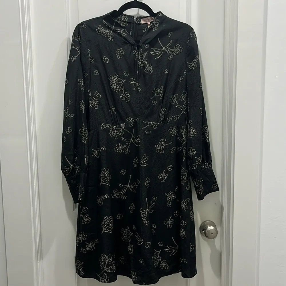 Rebecca Taylor Tailored Silhouette Floral Silk Blend Long Sleeve Dress Sz 10 - Image 4