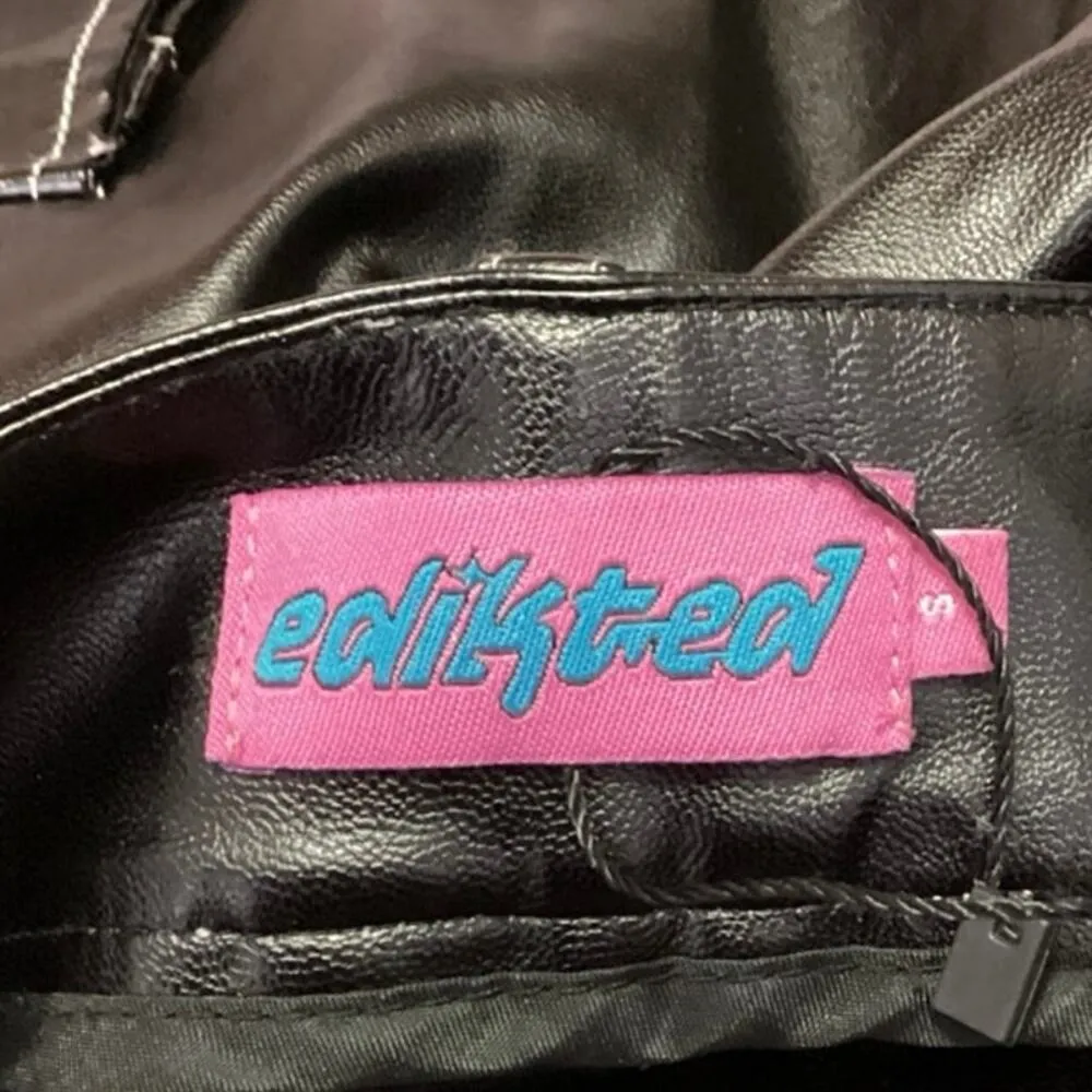 Edikted Women's Black Faux Leather Wide Leg High Waist Cargo Trousers Pants Sz S - Image 4