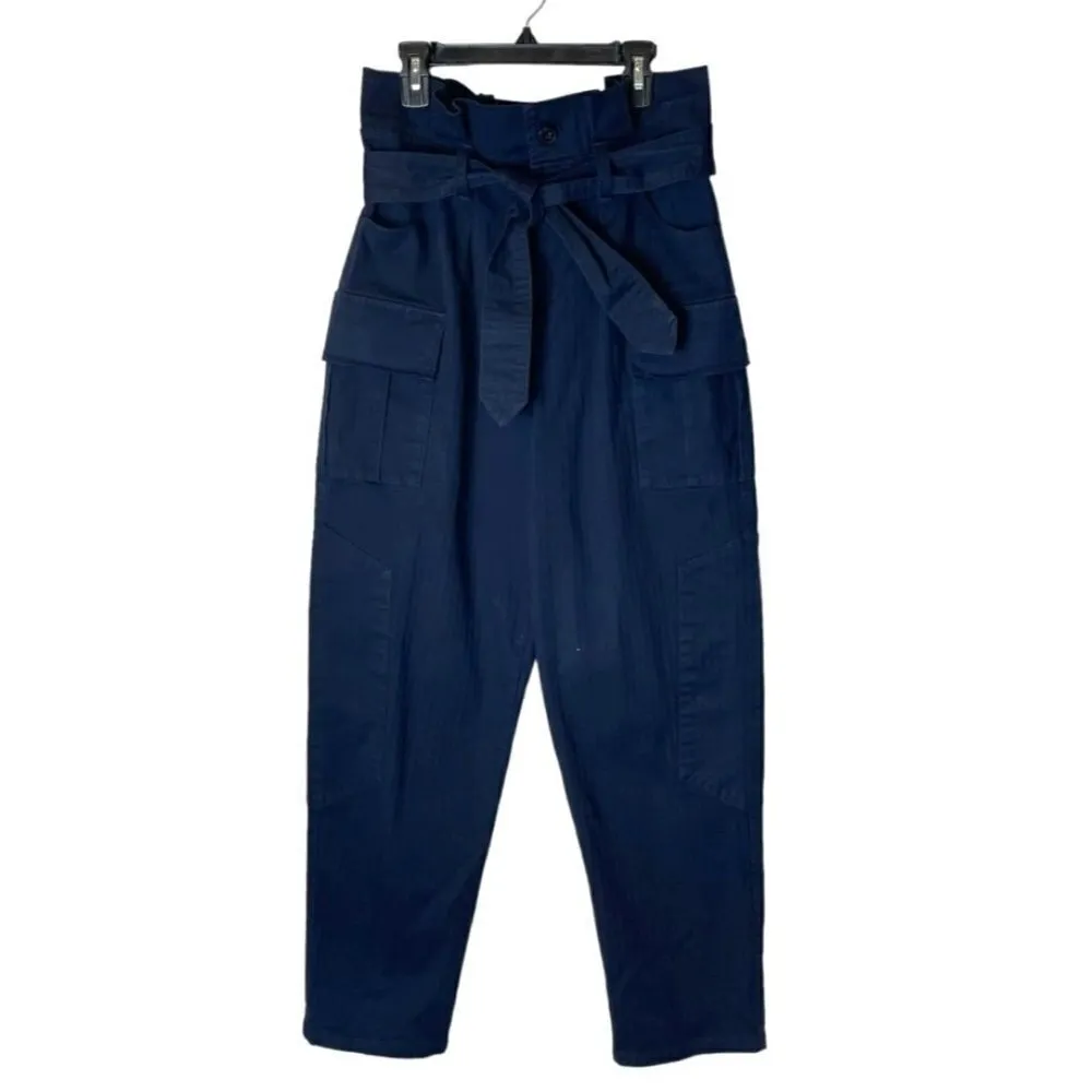 Marissa Webb Collective Navy‎ Blue Paper Bag Tie Waist Vintage Pants Size 4 - Image 3
