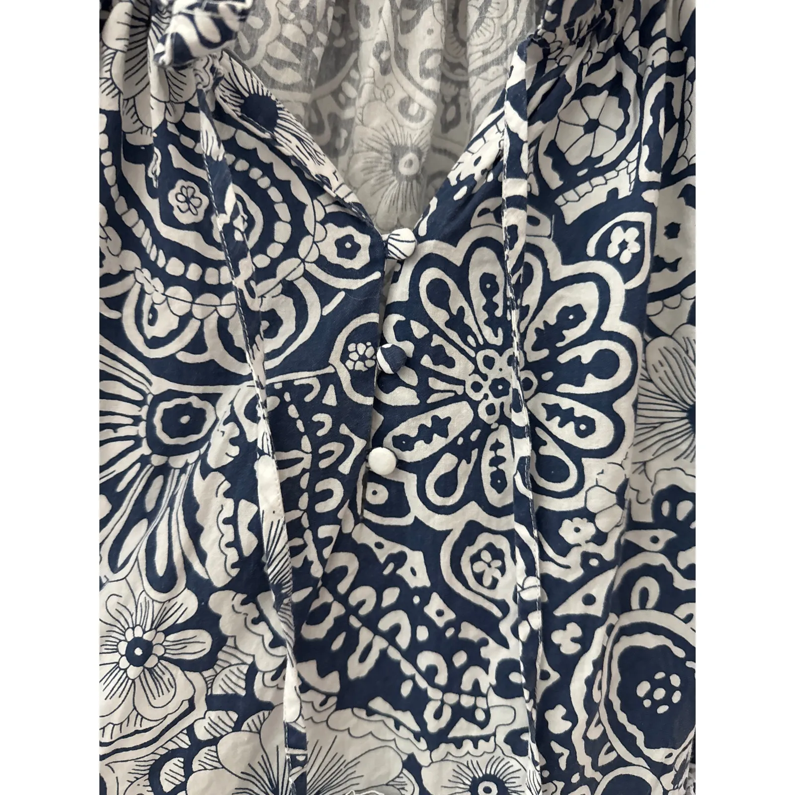 Tuckernuck Hycanith House Thea Tiered Mini Poplin‎ Dress Navy White Size Large - Image 7