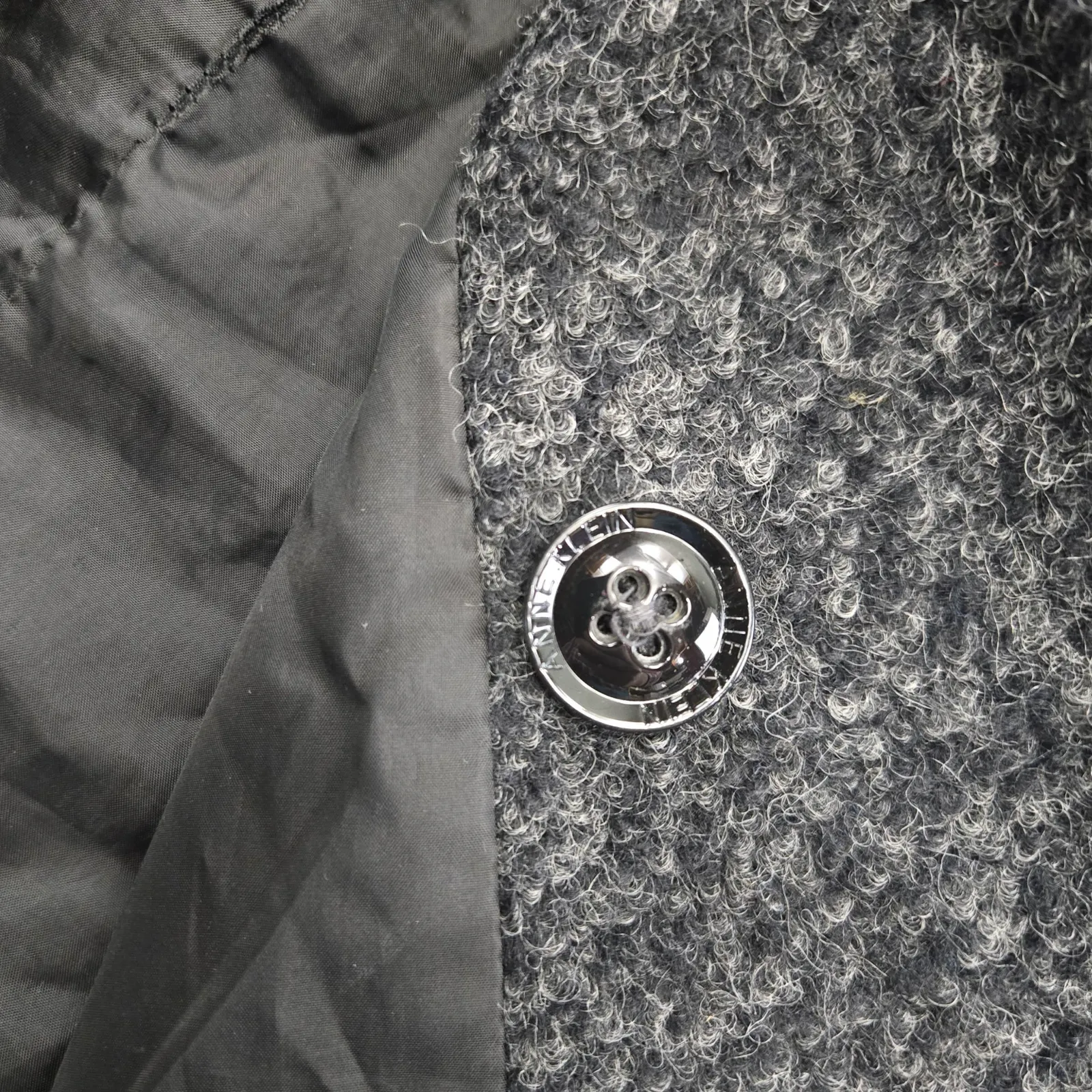 Y2K Anne Klein Charcoal Gray Wool Blend Button Front Peacoat Overcoat Size XXL - Image 8