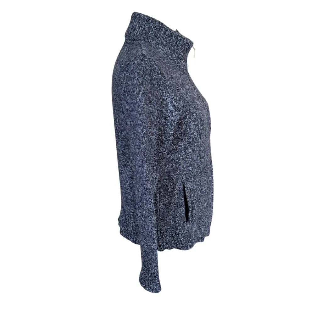 L.L. Bean blue lambswool long sleeve high collar zip up sweater jacket SP - Image 3