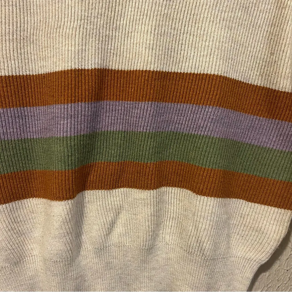 Gilli Beige Colorful Striped Crewneck Sweater size Medium Tan - Image 3