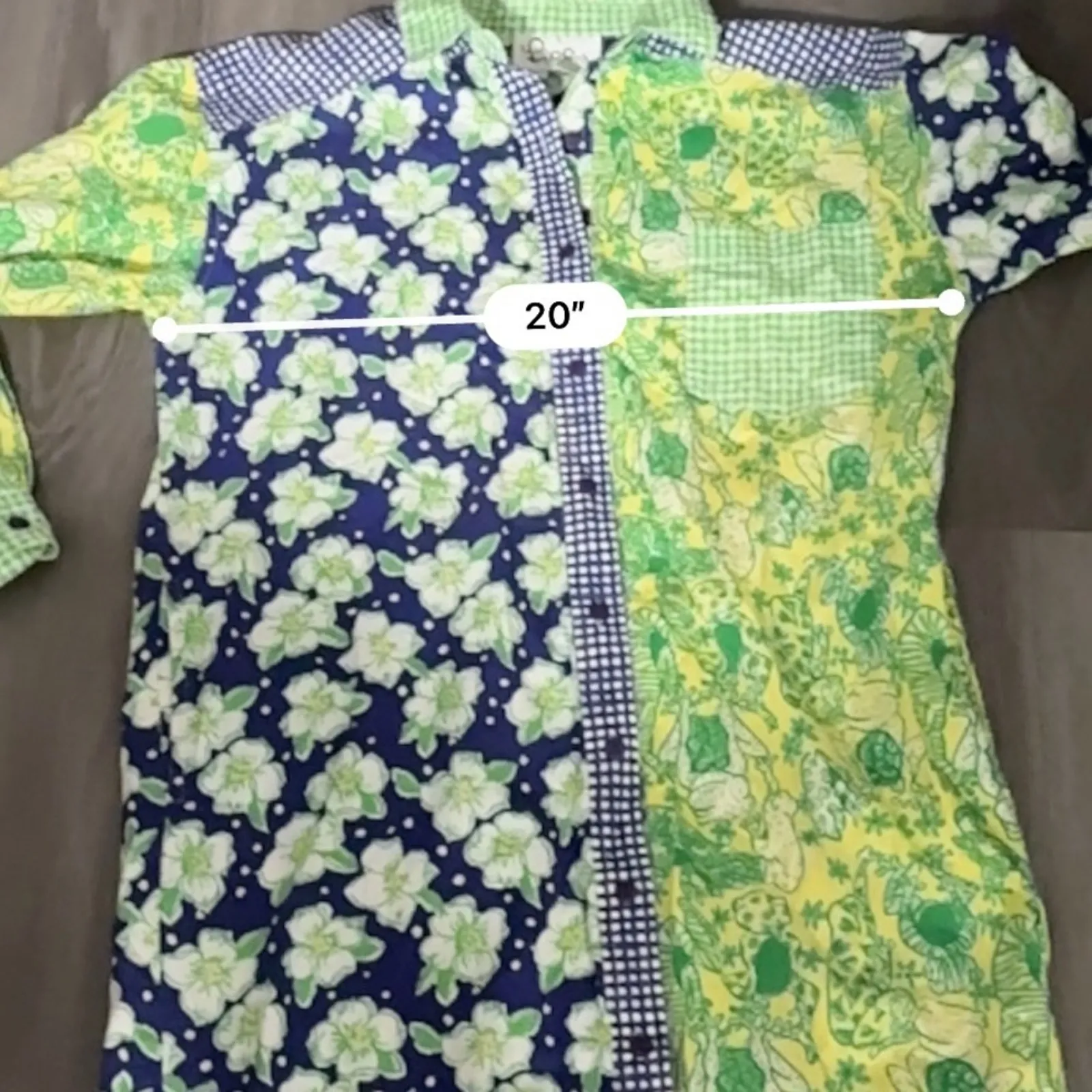 White Label Lilly Pulitzer Blue & Green Patchwork Button Front Shirt Dress Sz M‎ - Image 11