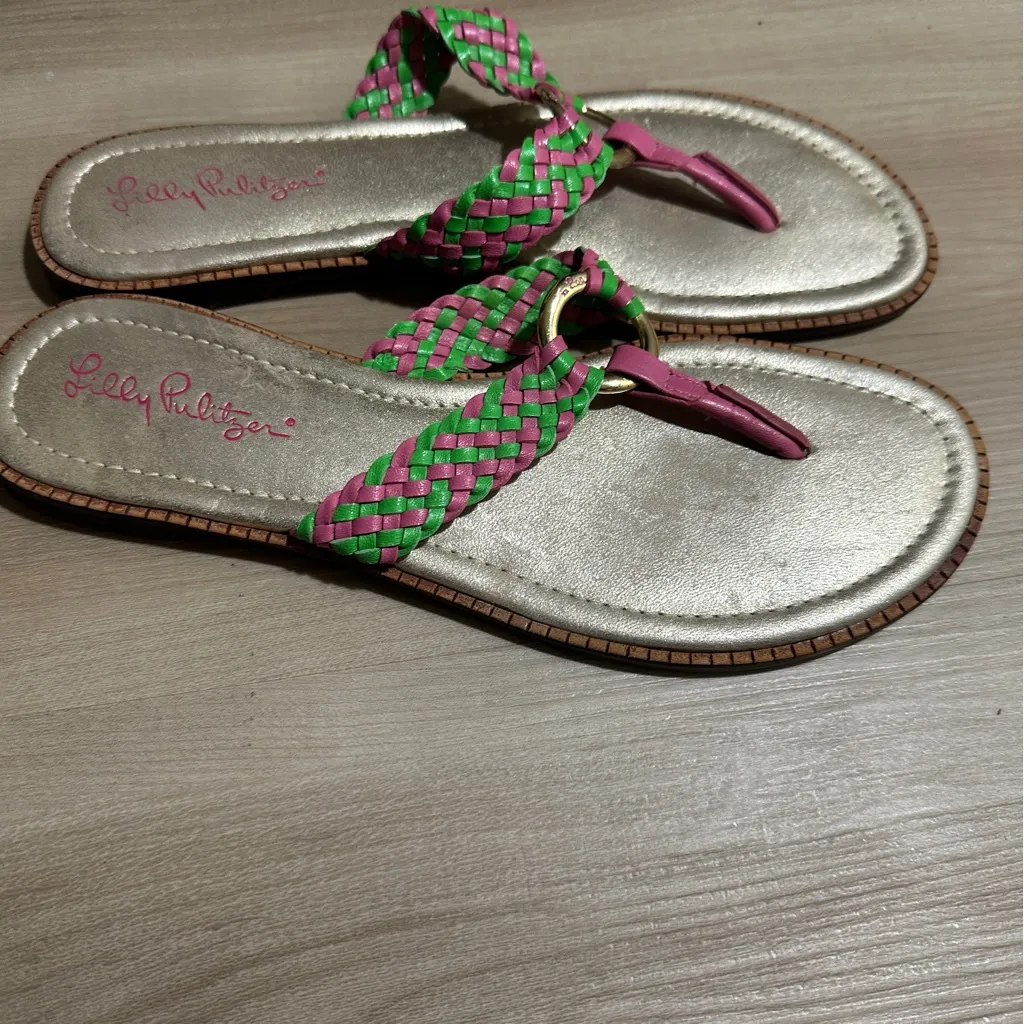 Lilly Pulitzer Mckim Pink And Green Braided Thong Sandals Size‎ 8 - Image 7