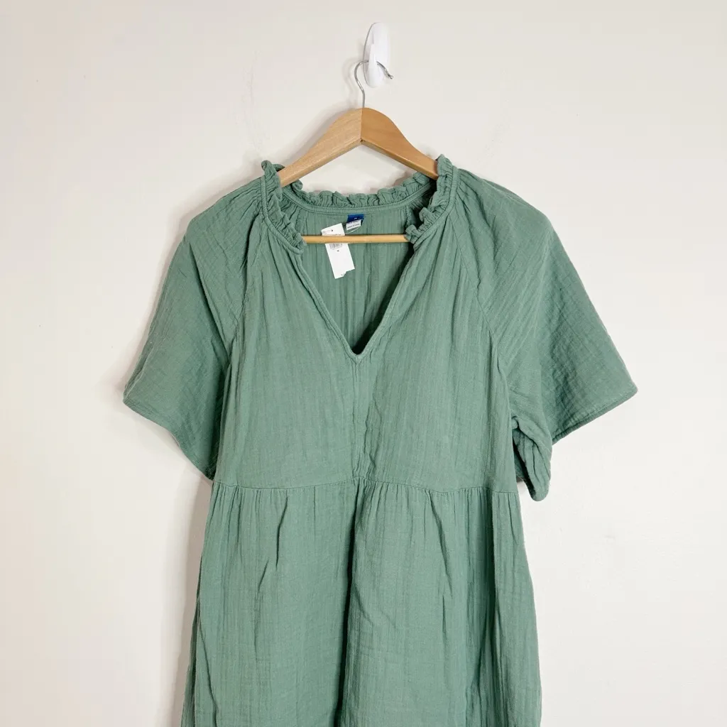 Old Navy Dried Herb Olive/Sage Green Puff Raglan Short Sleeve Gauze Mini Dress M - Image 4