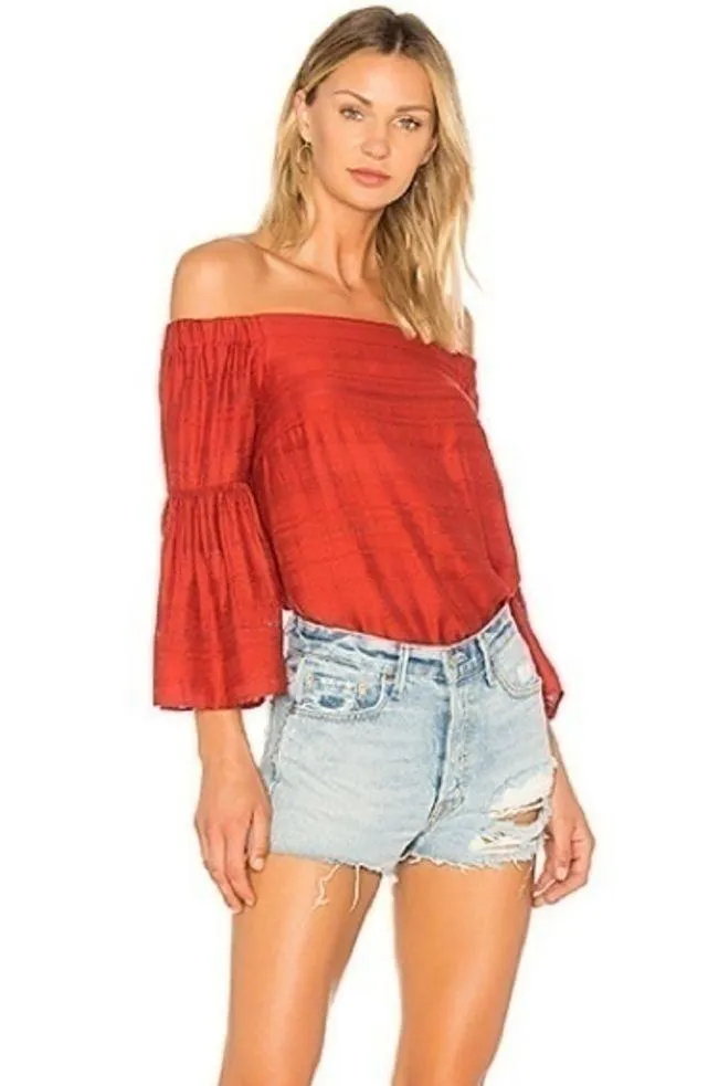 1. STATE Off Shoulder Bell Sleeve Blouse sz M - Image 2