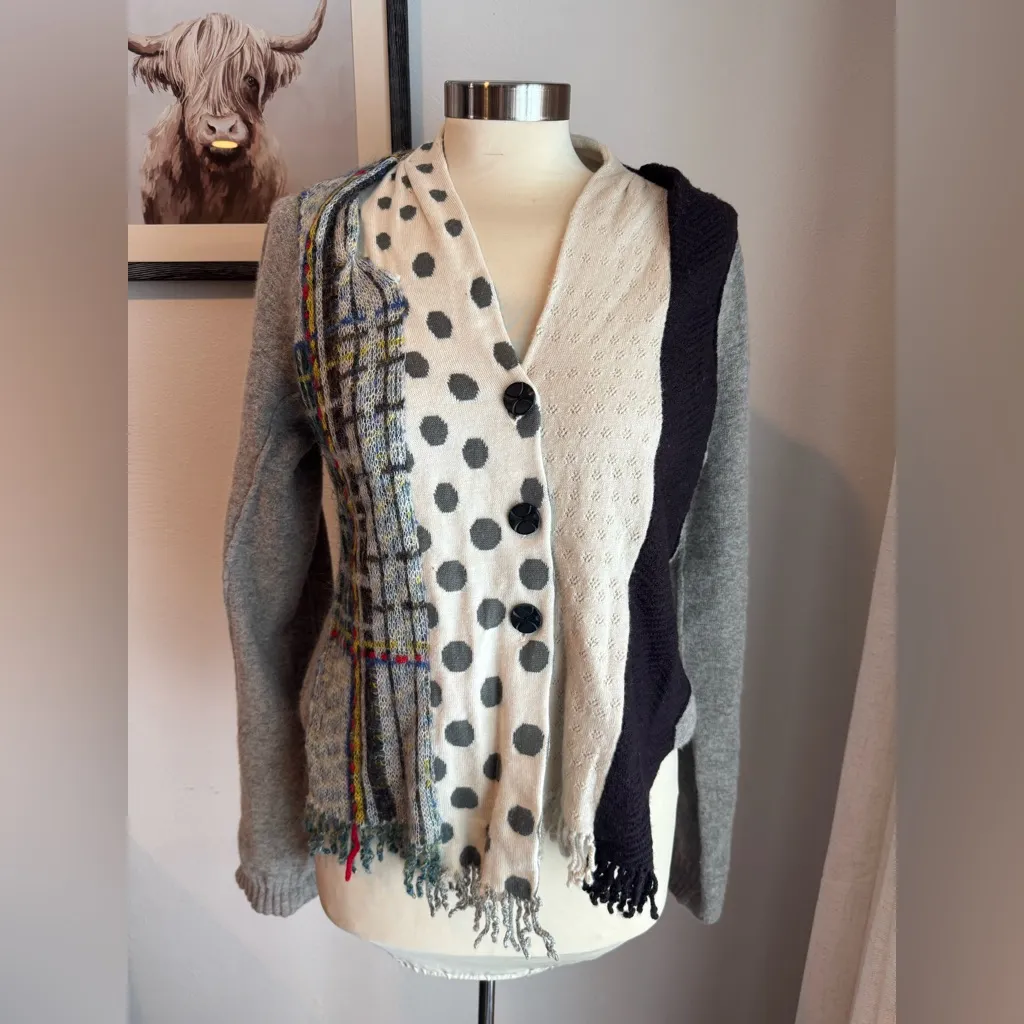 Anthropologie Charlie and Robin  Multi Color Wool Scarf Cardigan Sweater - Image 3