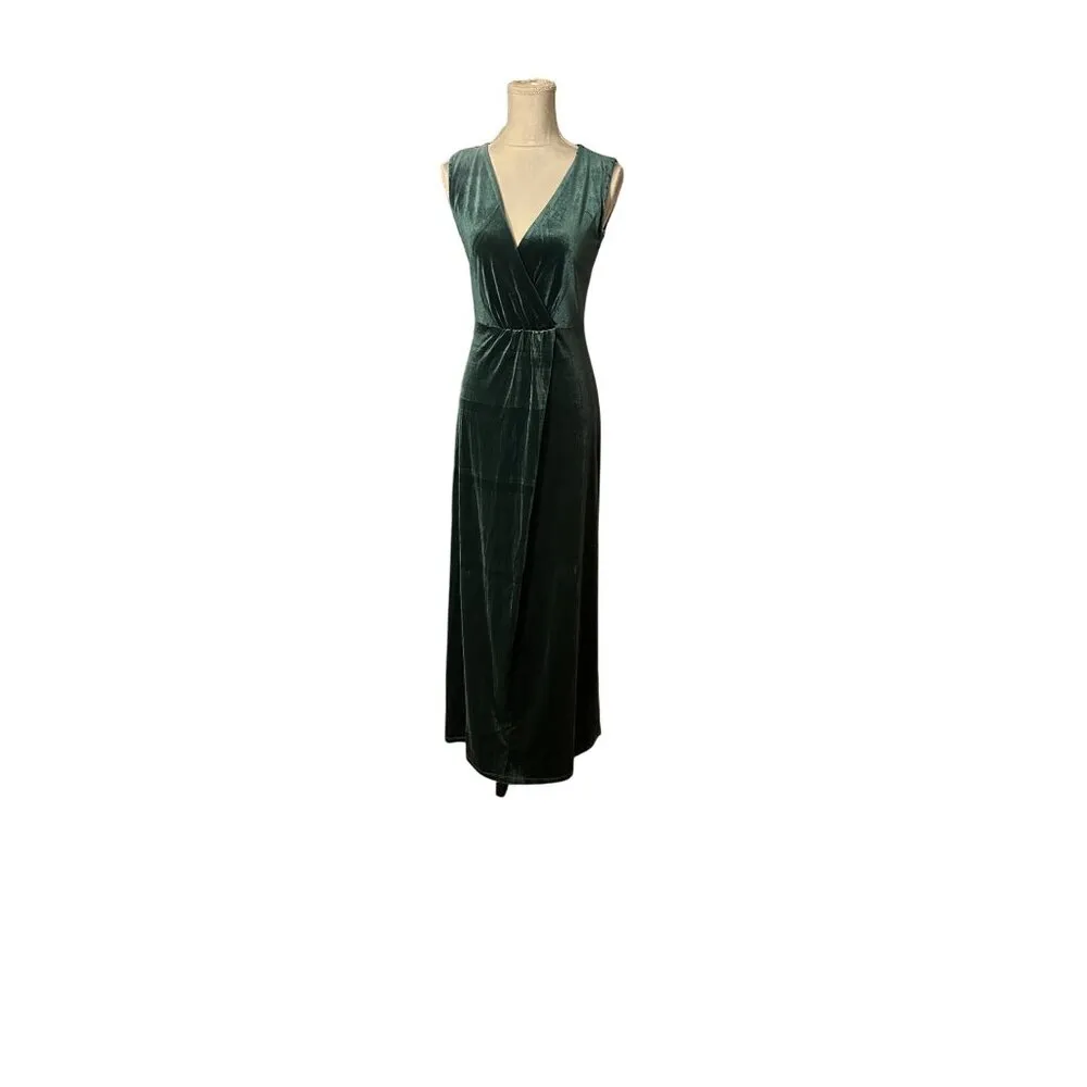 Love By Design Emerald Green Velvet Twist Front Maxi Dress Sleeveless Sz S - Image 4