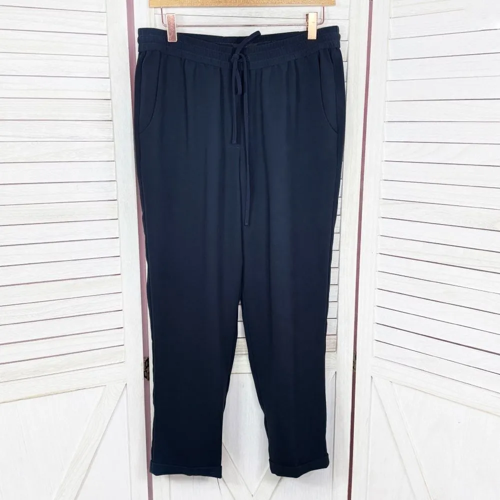 J. Crew Elastic Waist Cuffed Drapey Crop Pants Navy Blue 4 Pull On - Image 4