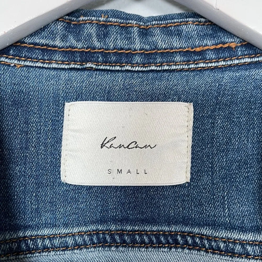 Kancan Women S Blue Denim Cropped Jean Jacket Stretch Western Boho Cowgirlcore - Image 4