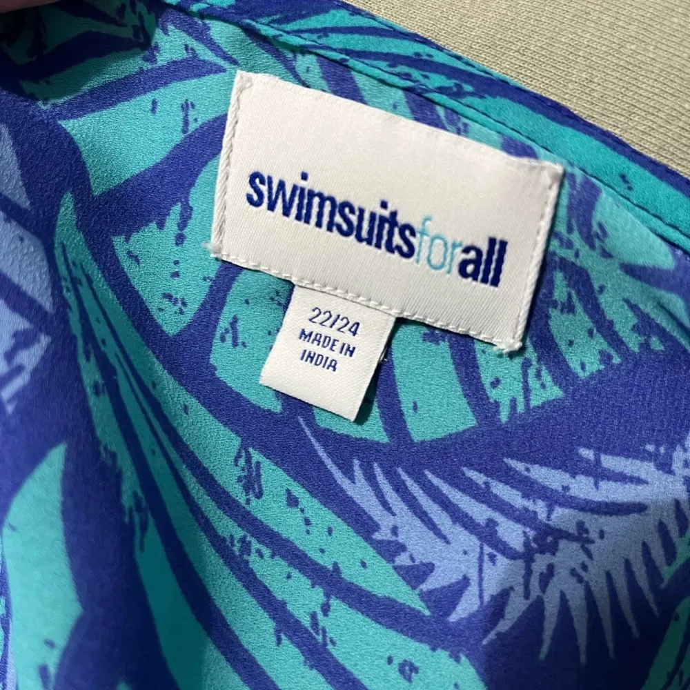 Swimsuits for All Leaf Beach Coverup Caftan Size 22/24 Blue - Image 3