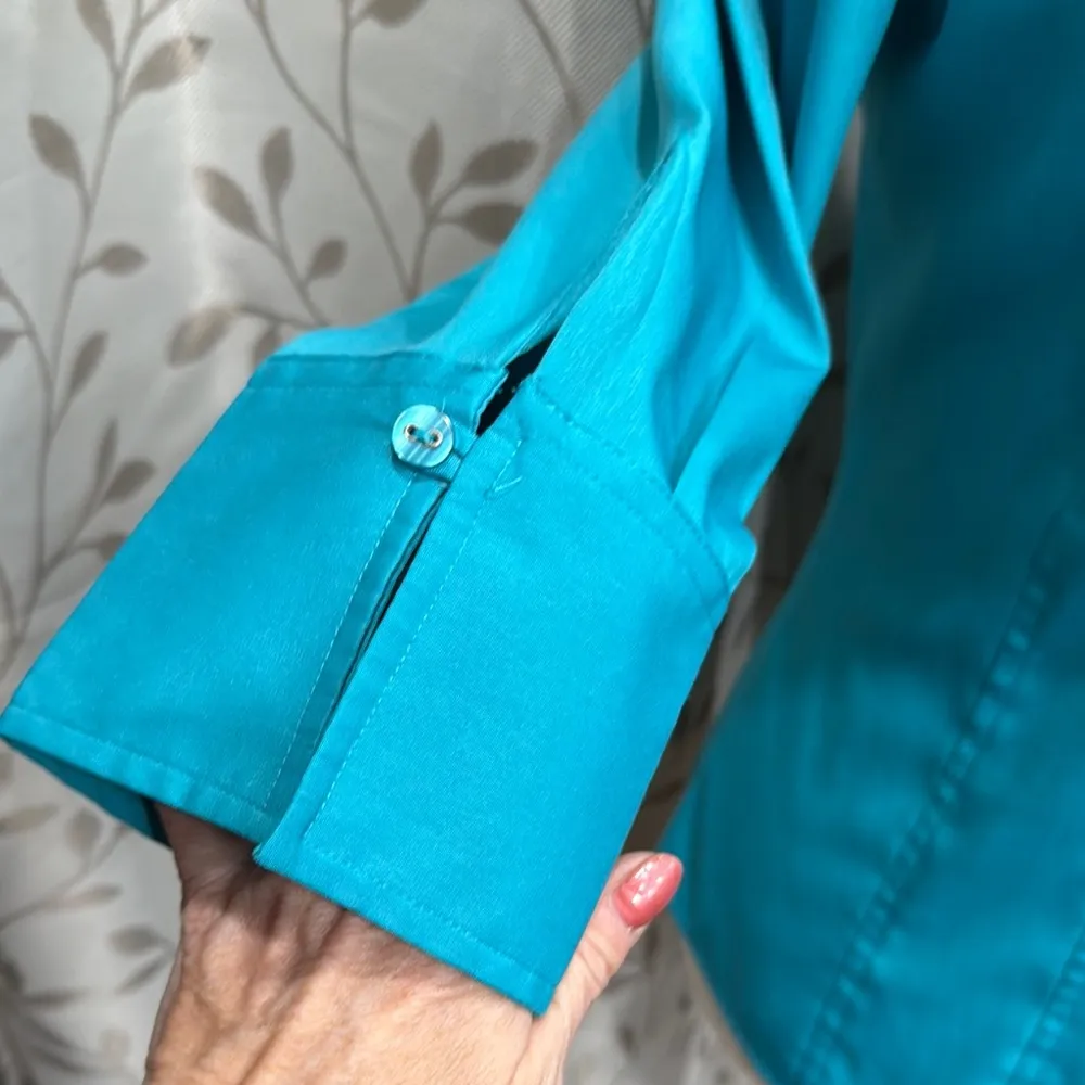 Cato  Blue Notched Collar Fitted Button Down Shirt - Image 3