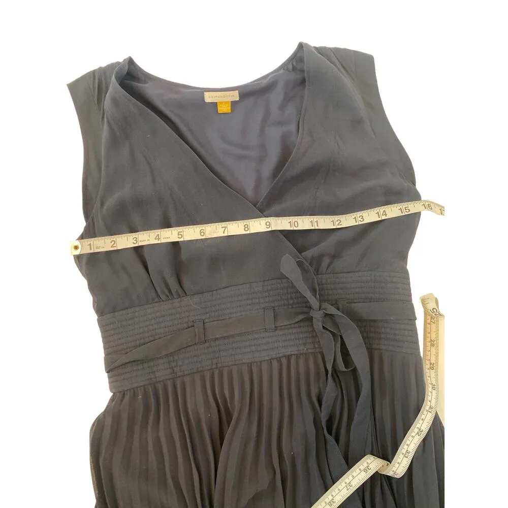 Leifsdottir Navy Blue Surplice Pleated Skirt Maxi Dress EUC Sz 6 Silk Belted - Image 7