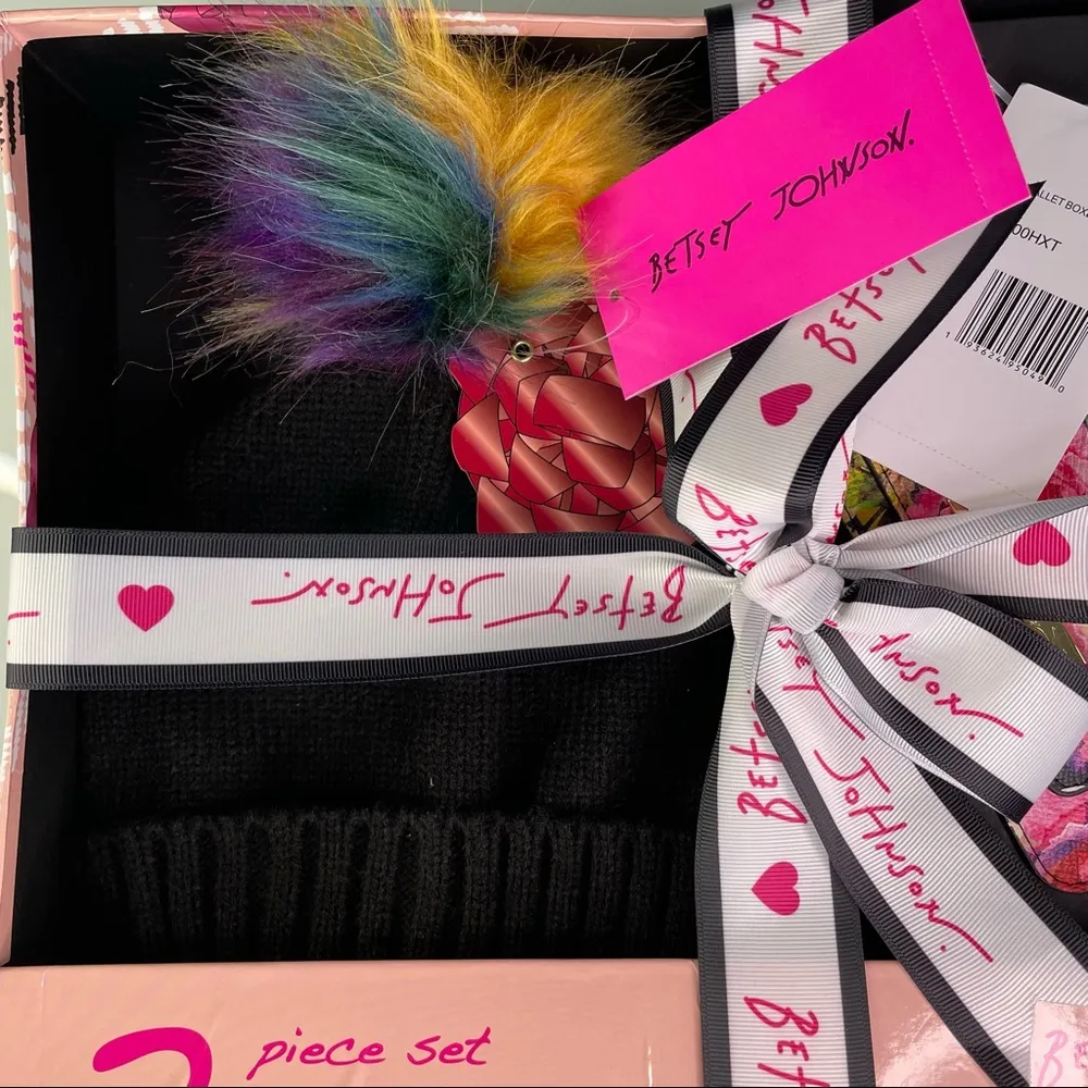 Betsey Johnson Pom Pom Winter Hat & Floral Wallet Gift Set - Image 4
