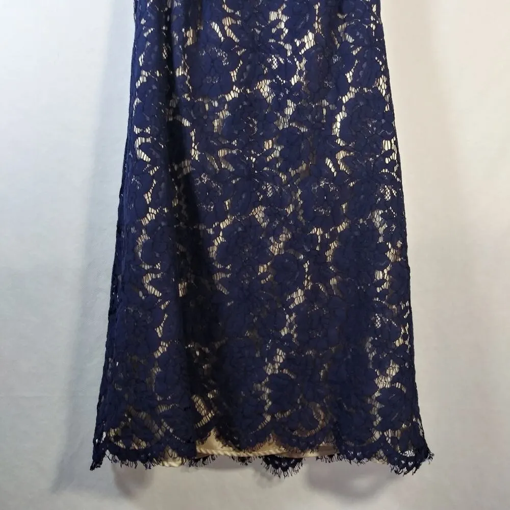 Vince Camuto Blue Floral Lace A-Line Dress Wedding Guest Size 6 - Image 3