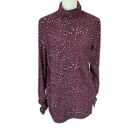 Susan Graver burgundy and black leopard print long sleeve pullover turtleneck S - Image 2
