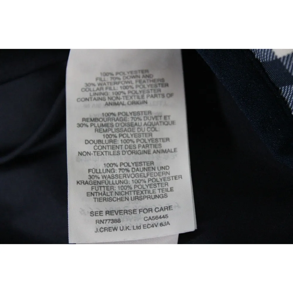 J. Crew Vest Down Puffer Womens Navy White Full Zip Plaid Gingham Feather Medium - Image 4