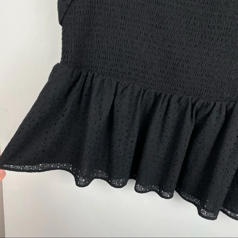 Torrid Sz 3X Black Square Neck Smocked Eyelet Peplum Top Short Sleeve - Image 11