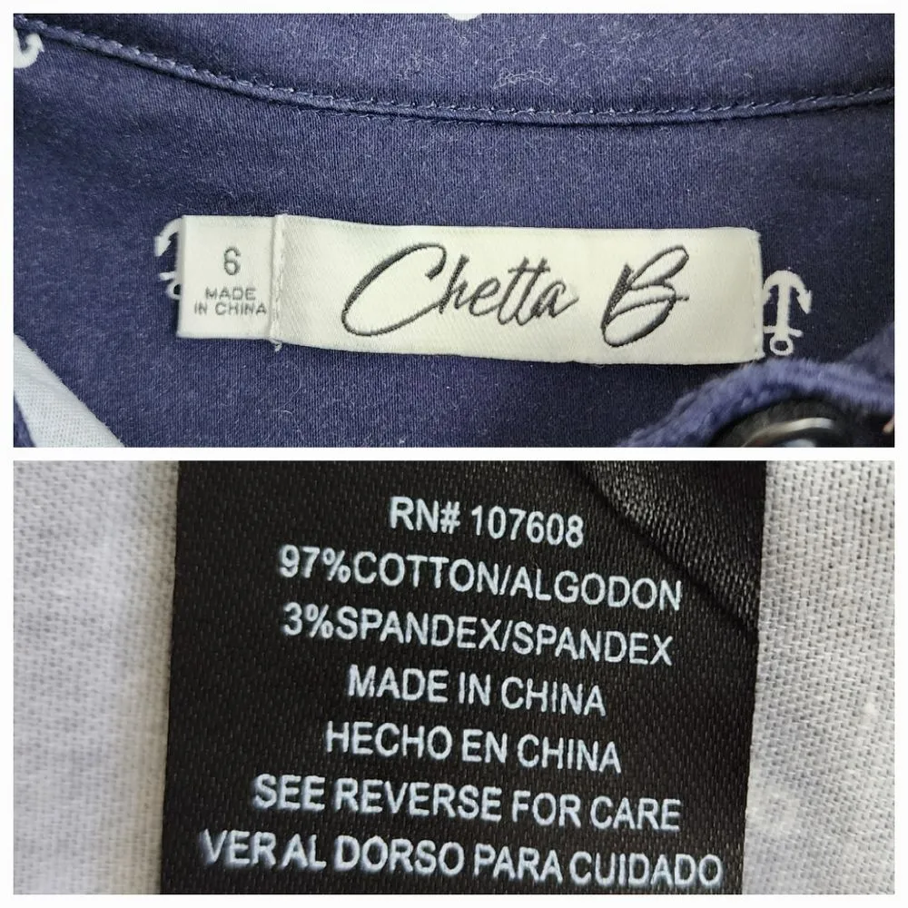 Chetta B Navy Blue Sleeveless Midi Fit & Flare Nautical Dress Pockets Size 6 - Image 2