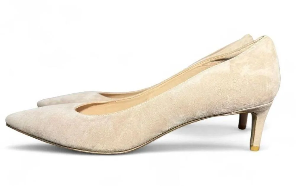 Stuart Weitzman Women’s Stuart Power 50 Beige suede kitten heels Sz 9 - Image 2