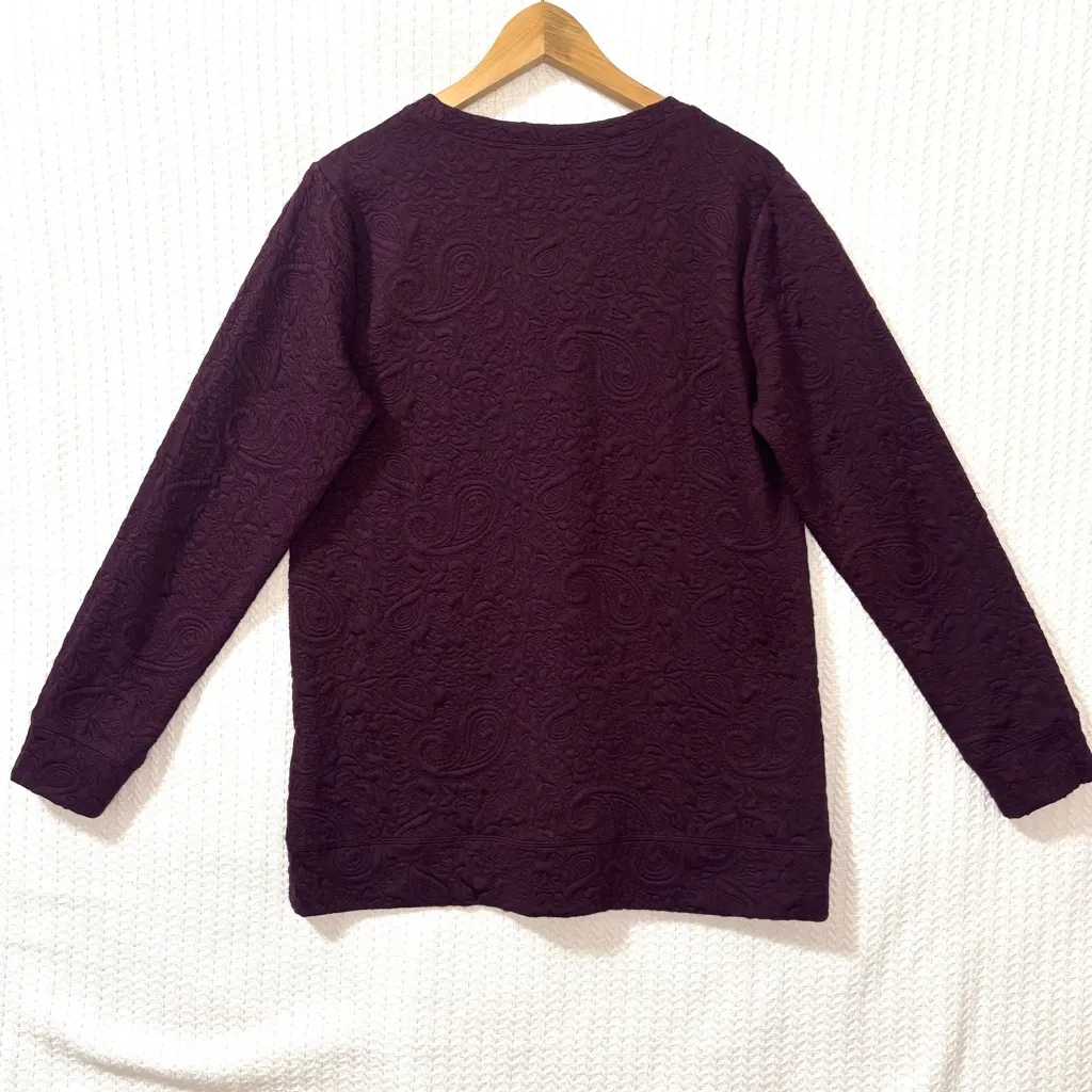 Lands End Purple Paisley Quilted Long Sleeve Top Sz M Casual Comfort - Image 2