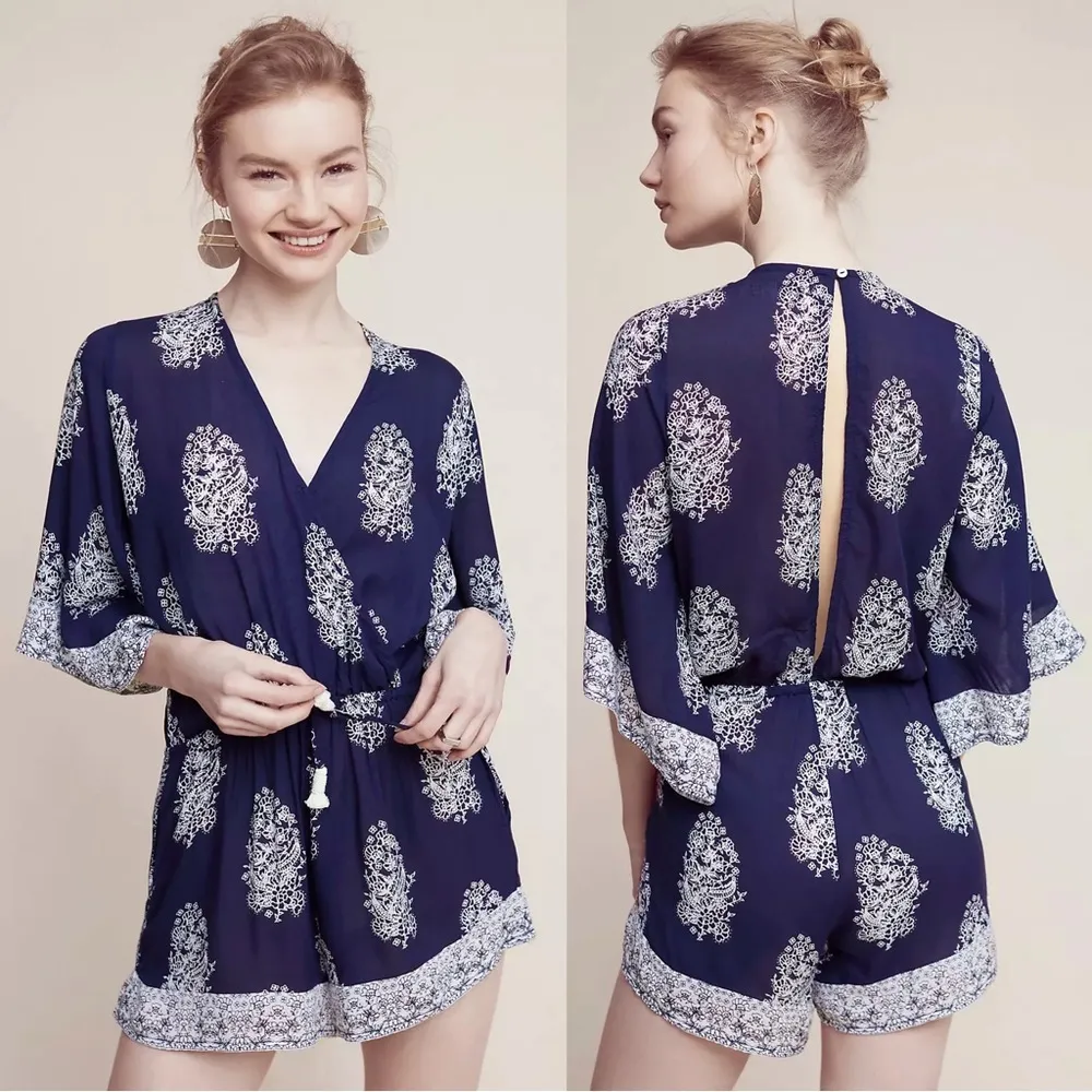 Faithfull • Yacht Romper playsuit navy blue Devani print bandana floral Anthro - Image 11