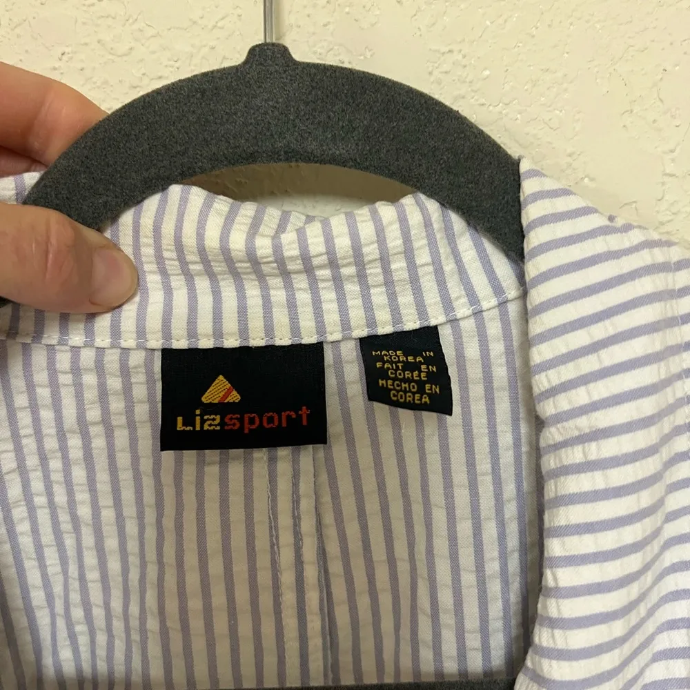 VTG Liz Claiborne Seersucker Striped Blue and White Women's Blazer - Image 5