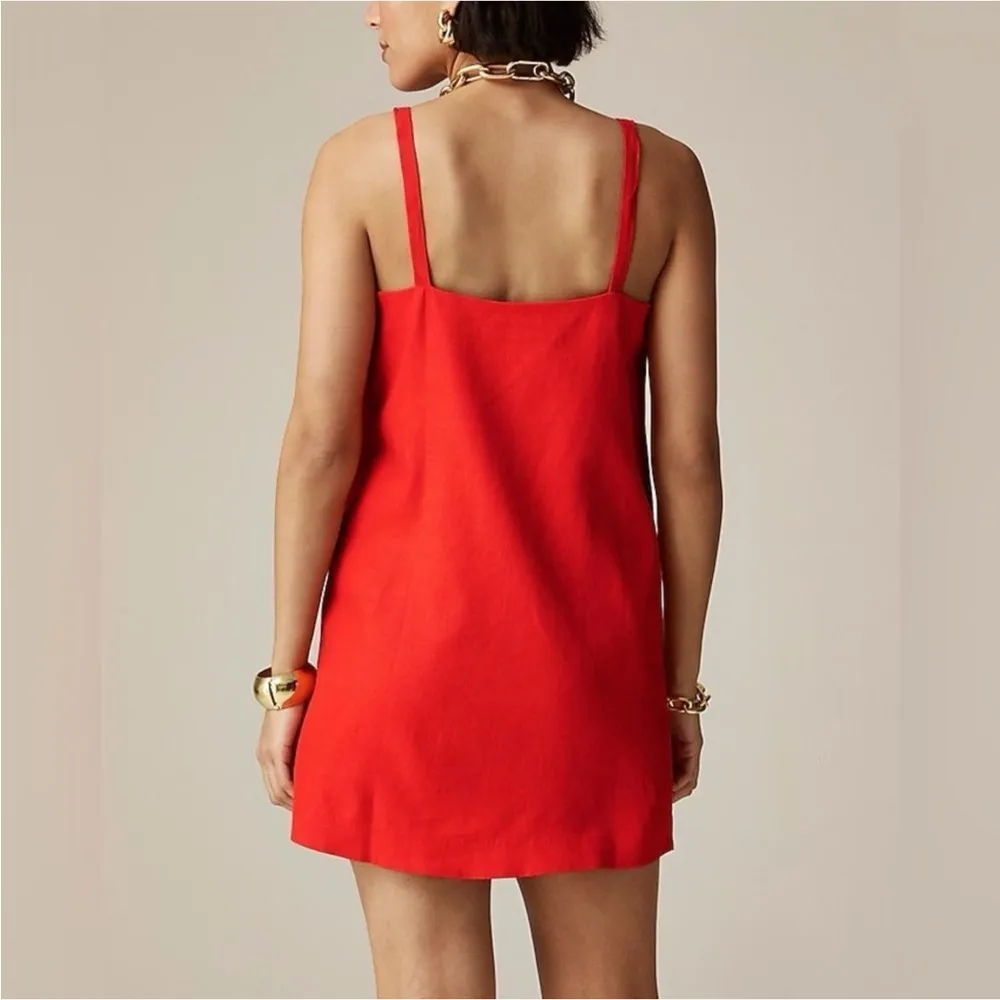 NWT JCrew CLAUDIA Linen Red Button-Down Sleeveless Dress XXS Stubborn Green Tape - Image 3