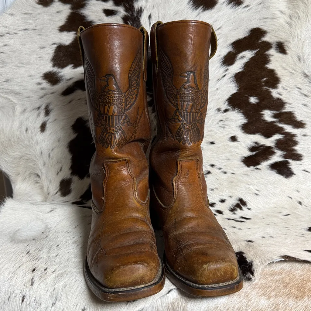 Vintage 1776 Eagle Leather Moto Western Boots Vintage Brown Leather T1 - Image 2