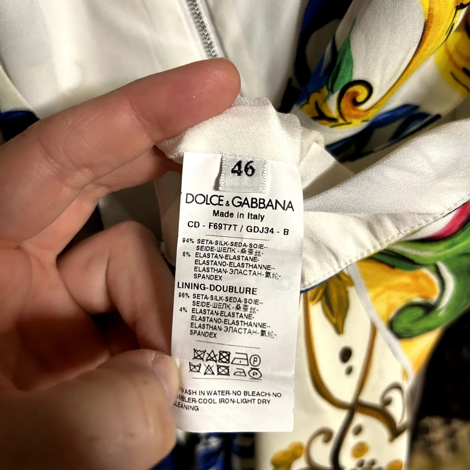 Dolce & Gabbana Majolica Print A-Line Silk Dress Womens Size EU 46 US 10 White - Image 12