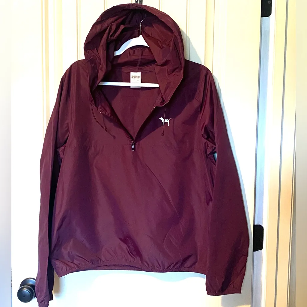 Victoria's Secret PINK Maroon/Burgundy Hooded Pullover Windbreaker Raincoat - Image 3