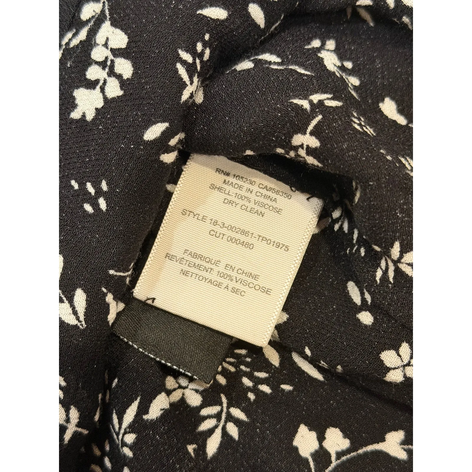 Joie Floral Blouse Women XS Black White Viscose Long Sleeve Keyhole Relaxed Top - Image 9