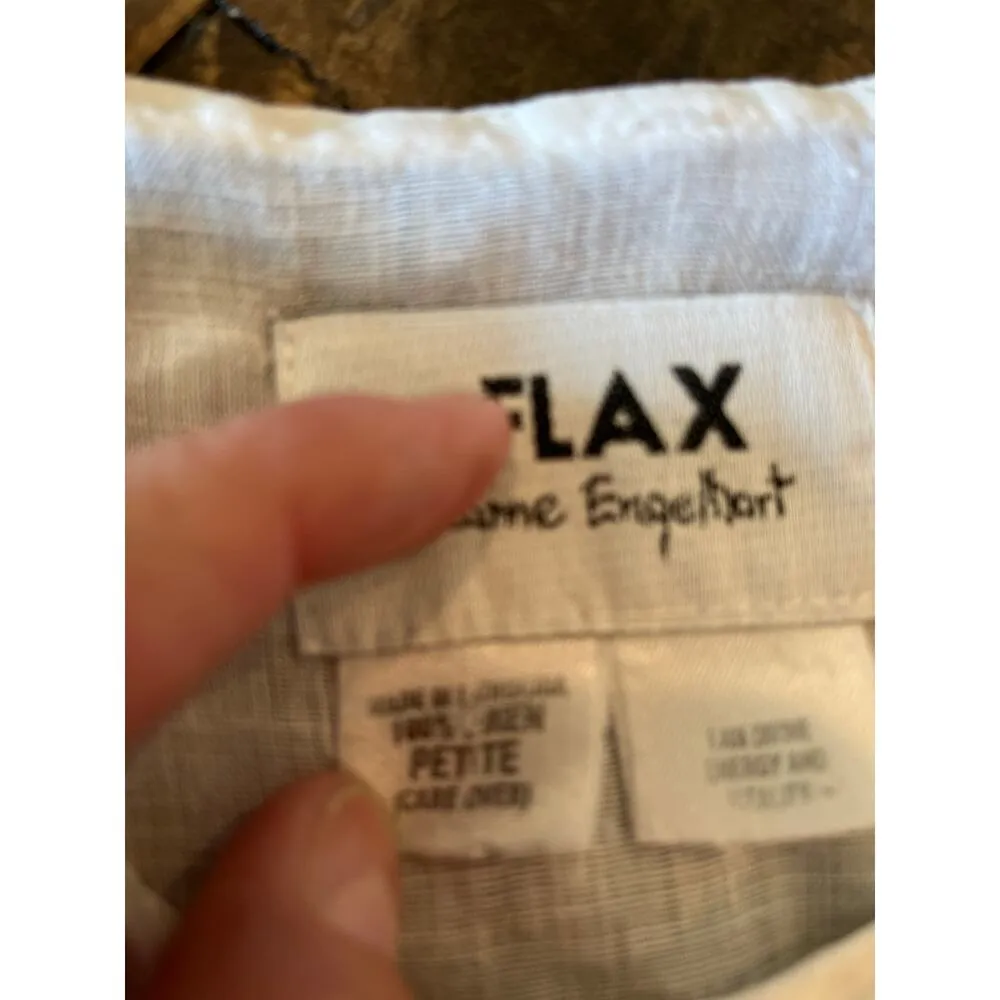 Flax 100% Linen White Lagenlook Cottagecore Top Women Petite Pocket Beachy Sheer - Image 3