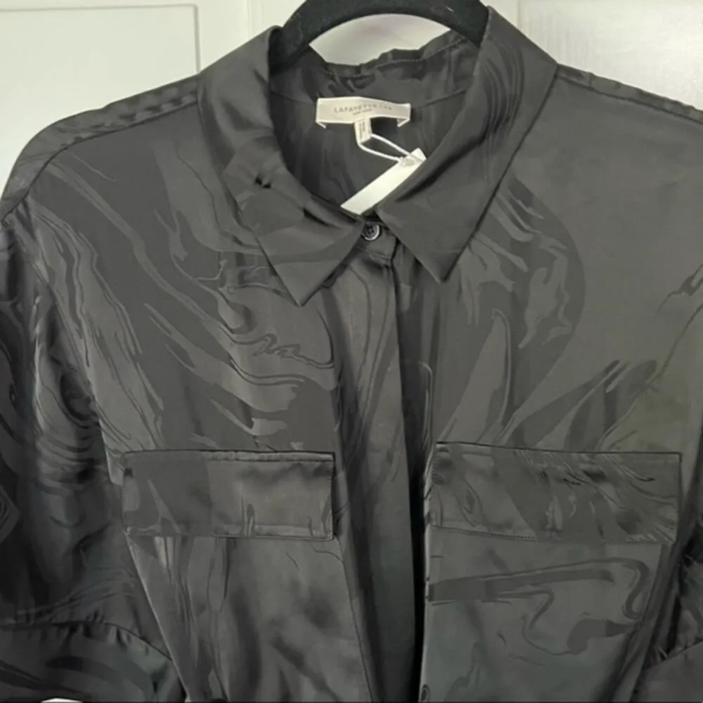 Lafayette 148 New York Doha Black Midi Belted Shirt Dress Size Large NWT - Image 5