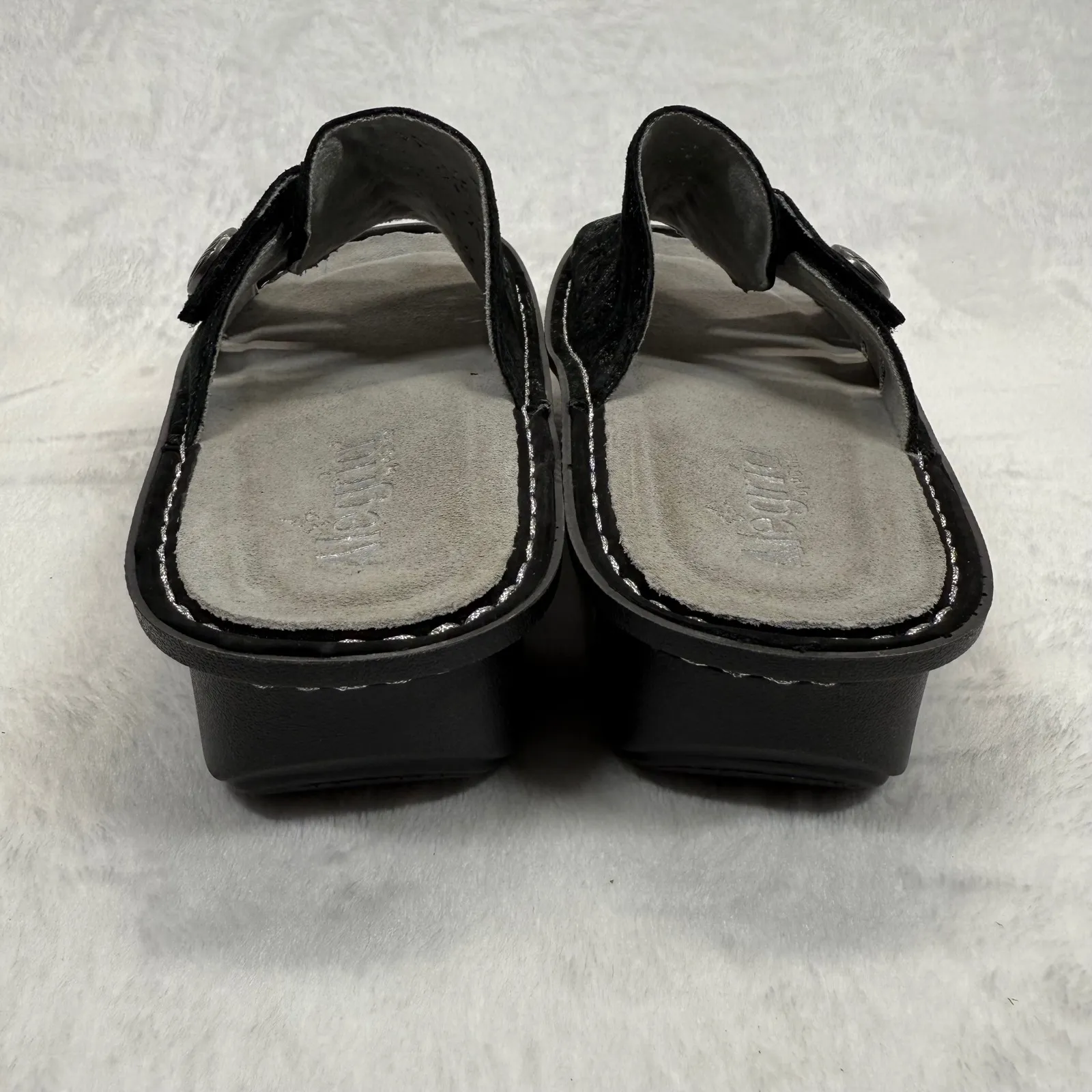Alegria Leather Julee Vinely Sandals Black Slides‎ Black Floral Size 36 US 6 - Image 7
