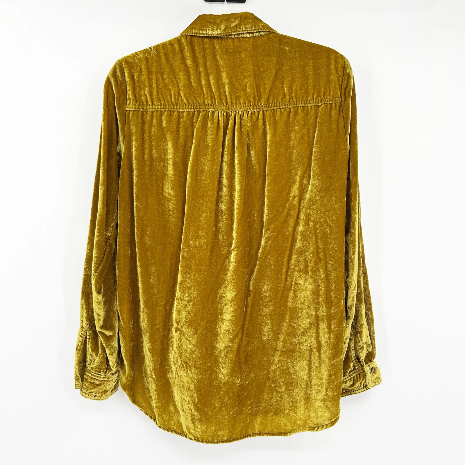 Anthropologie Maeve Womens Karina Crushed‎ Velvet Button Down Shirt Size 8 Gold - Image 7