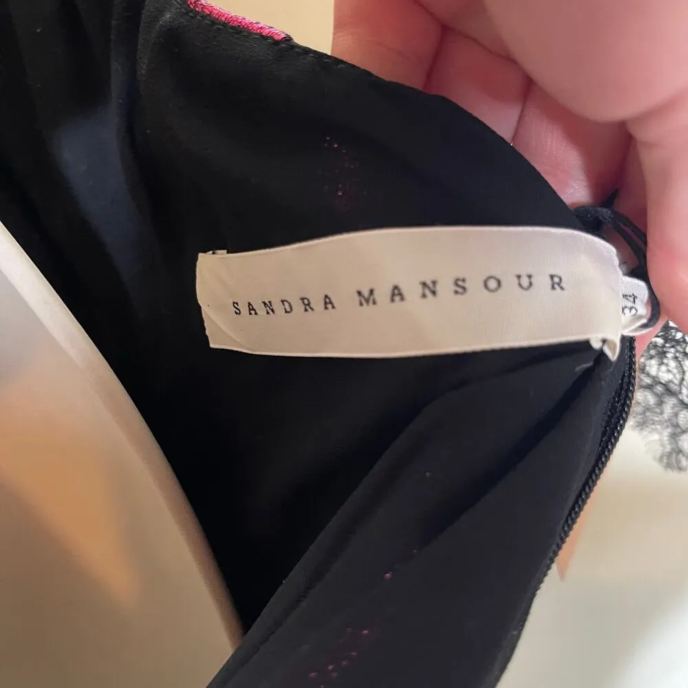 NWT Sandra Mansour jacquard pink roses mini black dress sz 34 US XS - Image 2