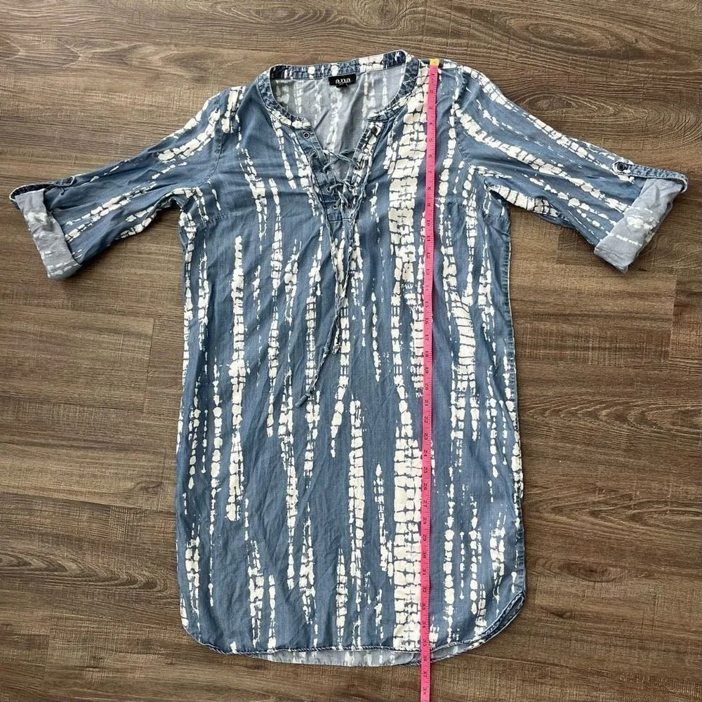 a.n.a. Tie Dye Abstract Chambray-Style Shift Dress Medium Women’s - Image 5