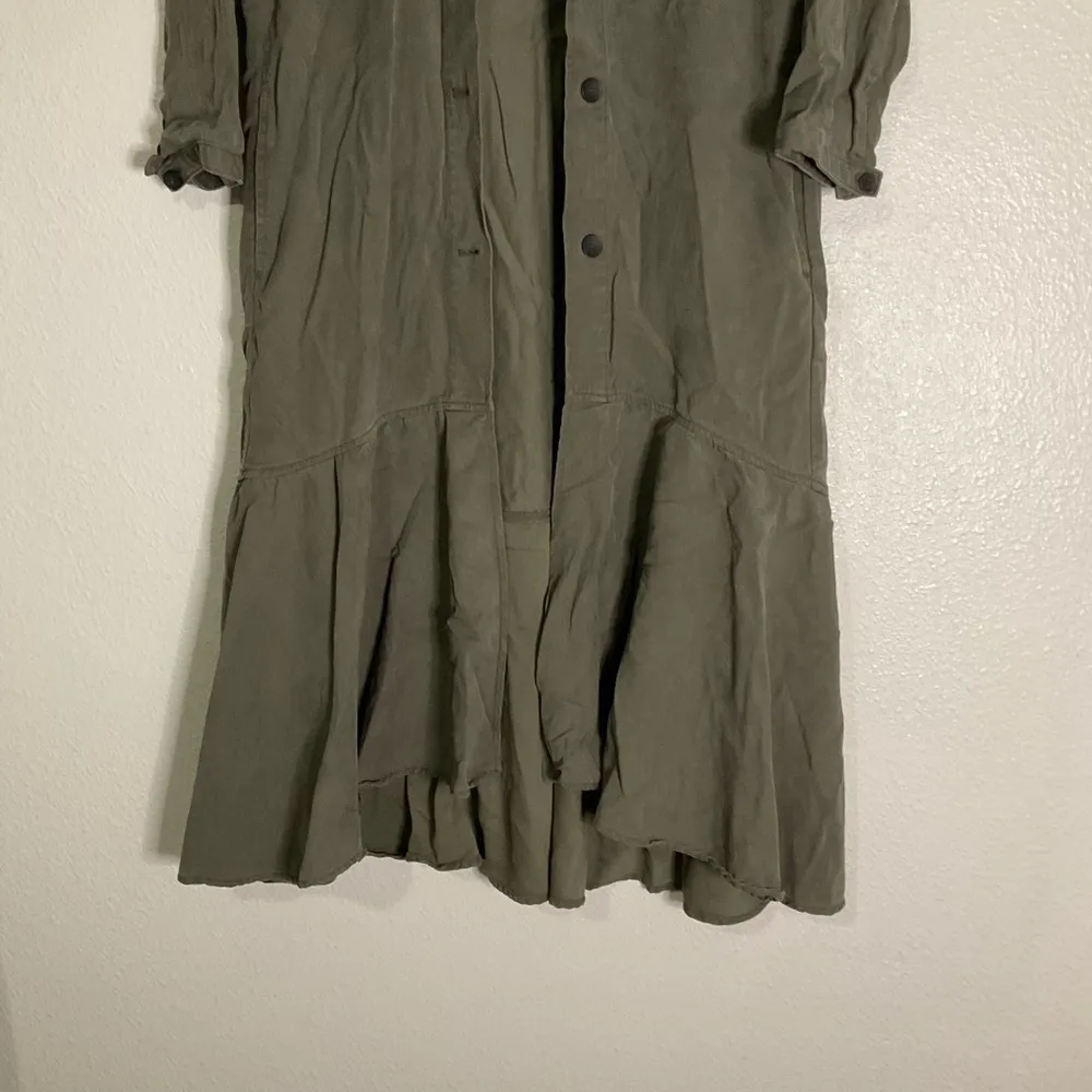 ZARA Trafaluc TRF Olive Oversized Shirt‎ Dress w/ Frill Ruffle Small Lagenlook - Image 2