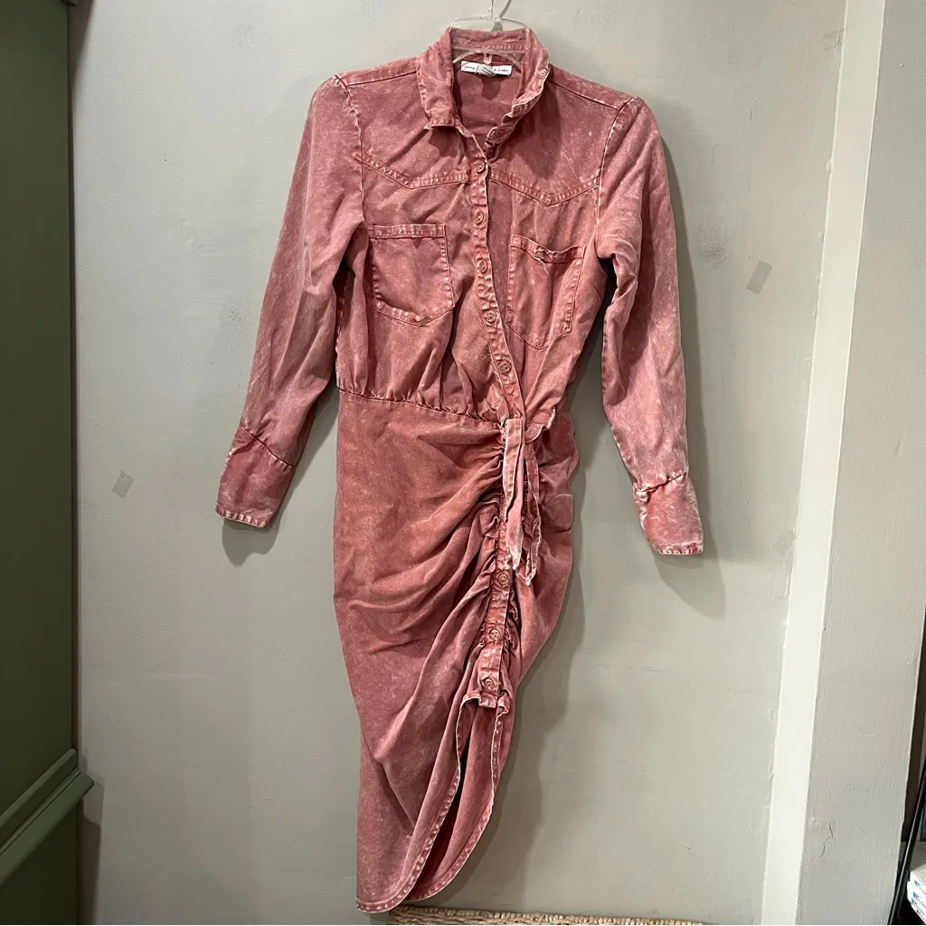 Young Fabulous & Broke Ruched Button-up Shirt Tencel Dress Pink Size Small Edgy - Image 2