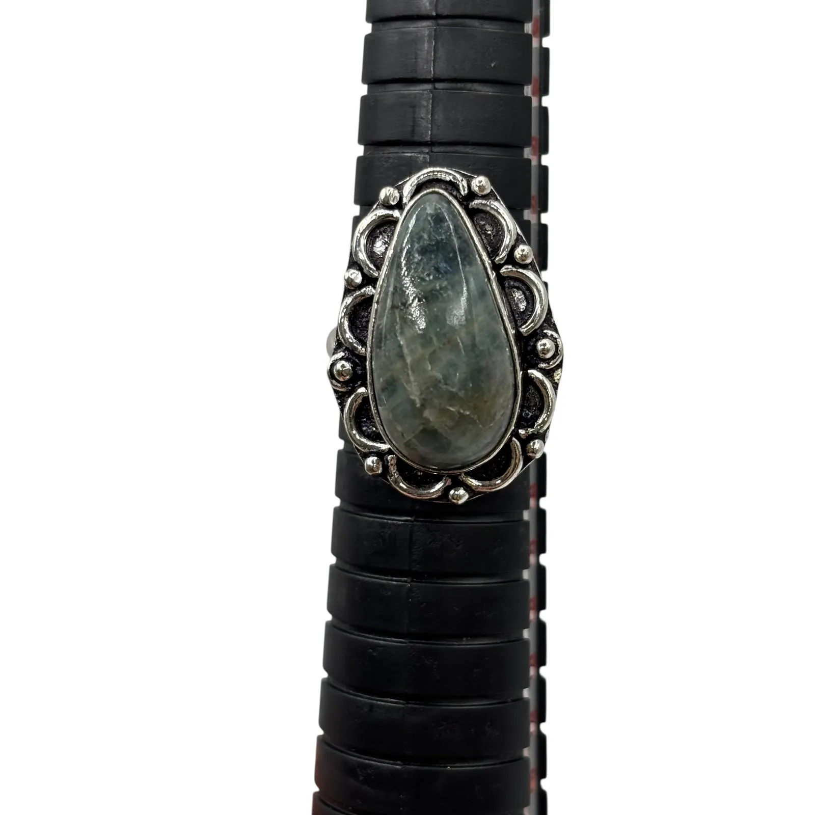 Sterling Silver Ring Teardrop Green Stone Boho Statement Jewelry Size 7 - Image 3