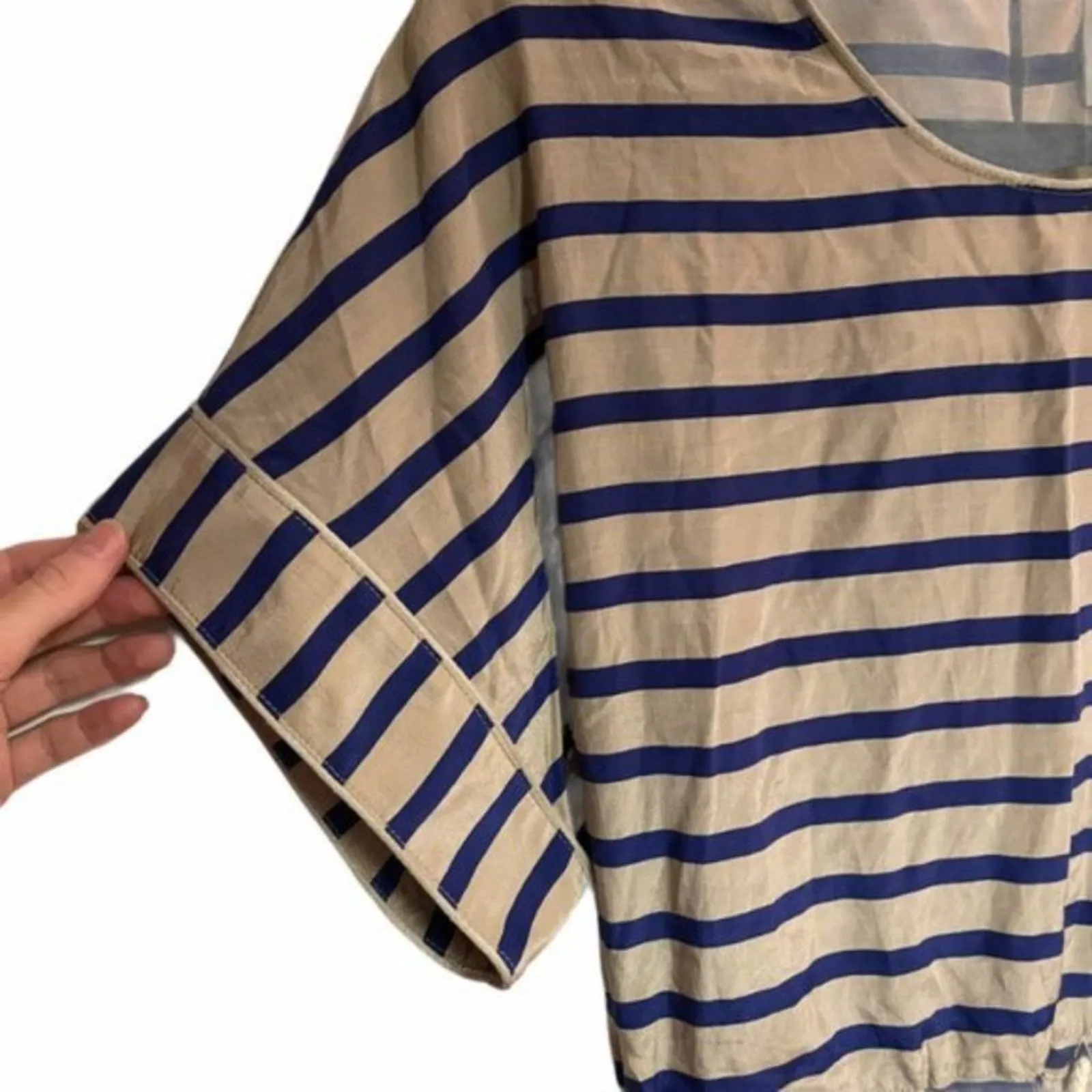 Sea Stripe Mini Dress Beige Blue Tan Size 2 - Image 4