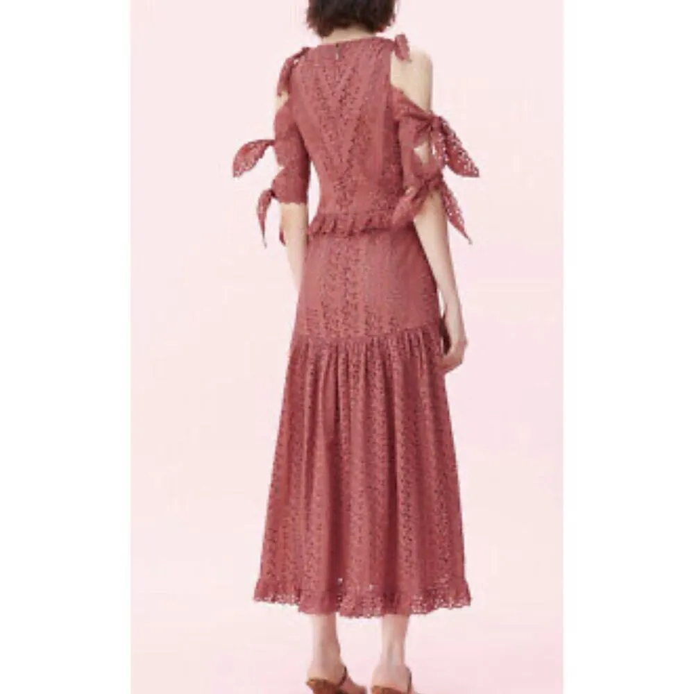 Rebecca Taylor NWT Karina eyelet bow tie midi dress 8 - Image 14