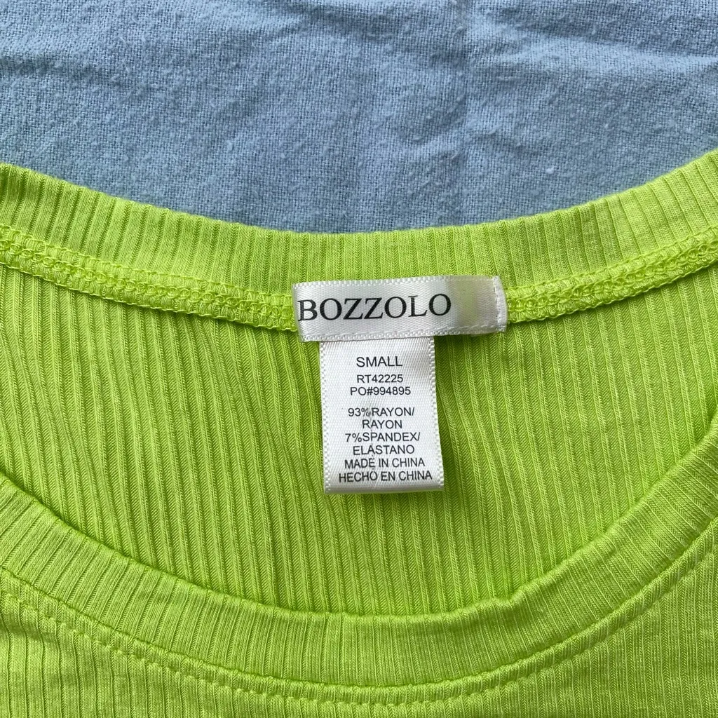 Bozzolo Lime Green Ribbed Short Sleeve Top - Image 3